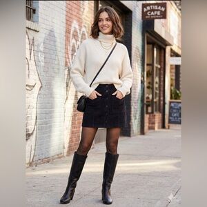 Free People Black Corduroy Button-Front Mini Skirt - Size 2 - Western Boho